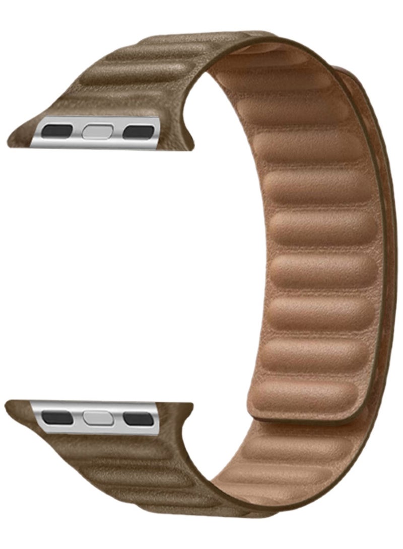 CATANES Replacement Band for Apple Watch Band 49mm 46mm 45mm 44mm -Leather Link Strap Magnetic Loop Adjustable Bracelet - Brown - Image 1