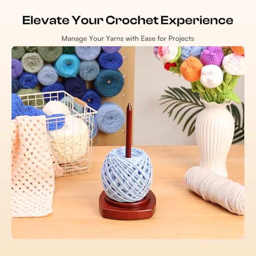 Caydo Wooden Yarn Holder for Knitting and Crocheting, Easy Install and Operate Yarn Spinner Holder, Yarn Spinner with Yarn Storage, Perfect Crochet Gift for Craft Enthusiasts - Brown - Image 5
