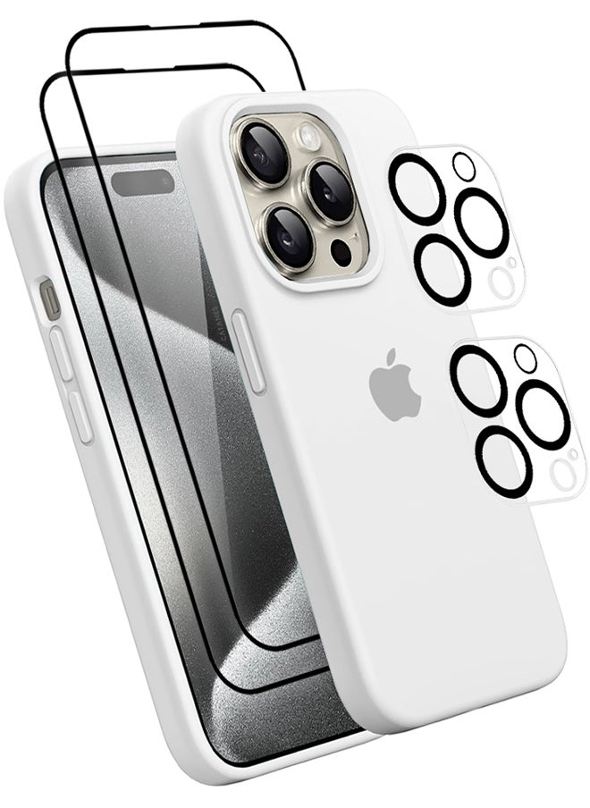 CATANES 5 Packs For iPhone 15 Pro Max Case 2 Screen Protectors and 2 Camera Lens Protectors Upgrade Defender Silicone Cover ShockProof Anti-Scratch Protective Phone Case White  - Image 2