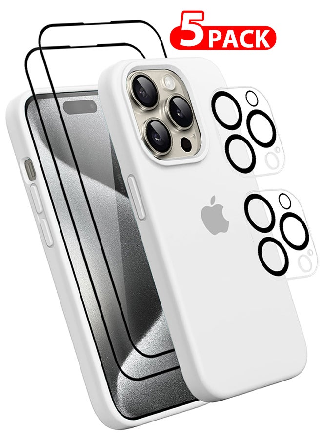 CATANES 5 Packs For iPhone 15 Pro Max Case 2 Screen Protectors and 2 Camera Lens Protectors Upgrade Defender Silicone Cover ShockProof Anti-Scratch Protective Phone Case White  - Image 1