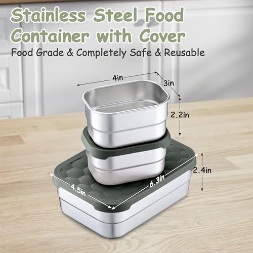 Homikit 3 Pack Kids Lunch Box Set, 18/10 Stainless Steel Bento Boxes with Silicone Lids Leak Proof, 5 Cups Reusable Metal Food Snack Containers for School Daycare, Nontoxic & Dishwasher Safe, Gray - Image 5