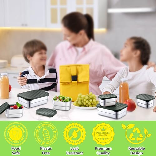 Homikit 3 Pack Kids Lunch Box Set, 18/10 Stainless Steel Bento Boxes with Silicone Lids Leak Proof, 5 Cups Reusable Metal Food Snack Containers for School Daycare, Nontoxic & Dishwasher Safe, Gray - Image 4