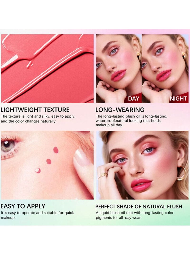 ibcccndc Tinted Blush Oil Liquid Blush for Cheeks Dewy and Natural Flush Finish Pink Blush Skin Tint Lasting Liquid Blush Oil Moisturizing Lightweight and Waterproof for All Skin Tones Liquid Blusher 6.5ml  - Image 4
