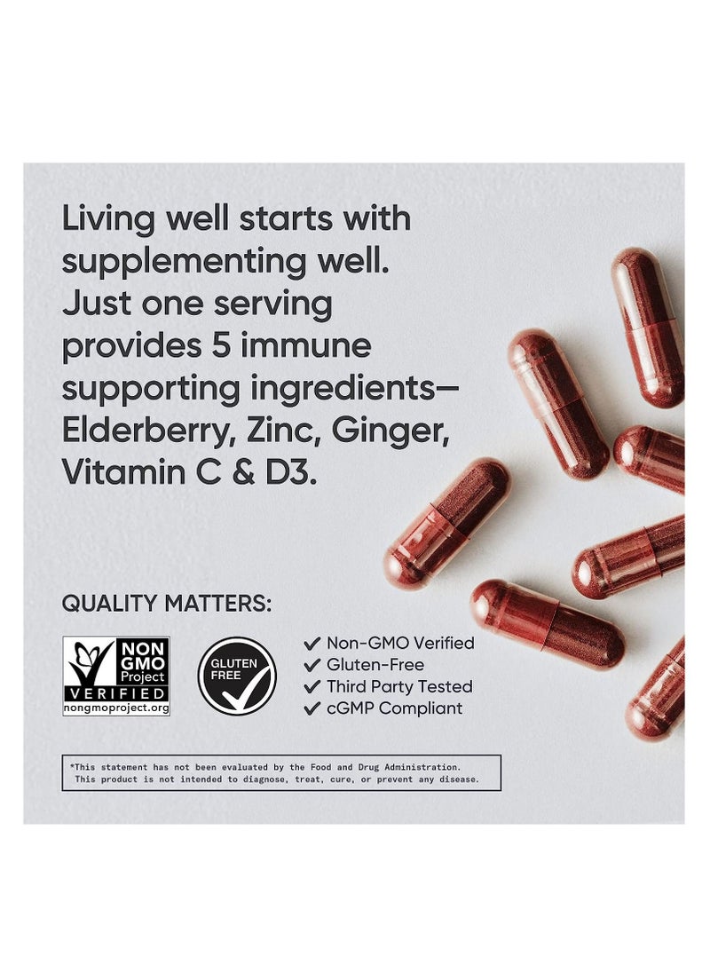 SPORTS RESEARCH - Elderberry Immune Support with Zinc Vitamin C, D3 60 Veggie Capsules - Image 1