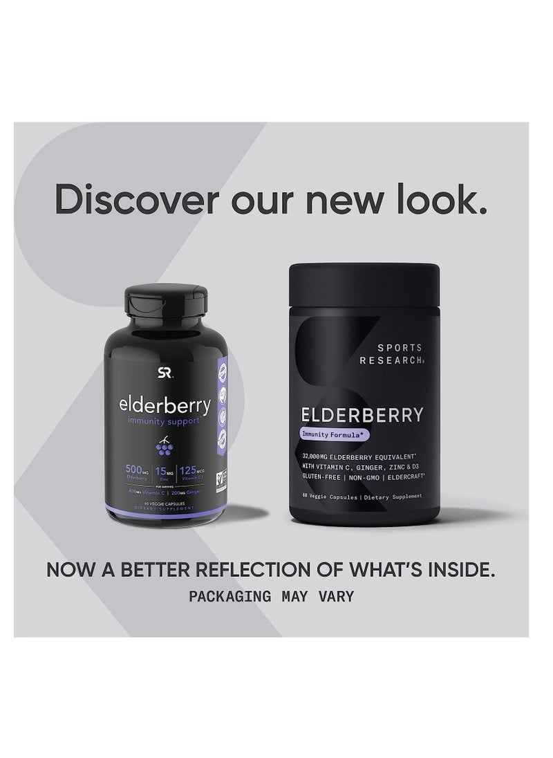 SPORTS RESEARCH - Elderberry Immune Support with Zinc Vitamin C, D3 60 Veggie Capsules - Image 1