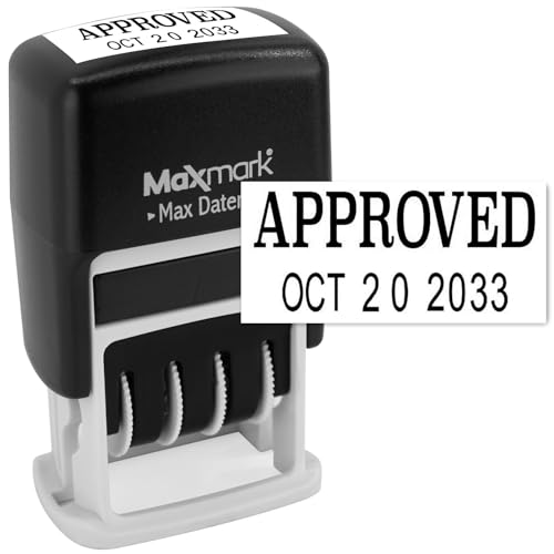MaxMark Self-Inking Rubber Date Office Stamp with Approved Phrase & Date - Black Ink (Max Dater II), 12-Year Band - Image 1