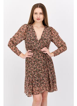 Women Floral Print Mini Dress, Black
