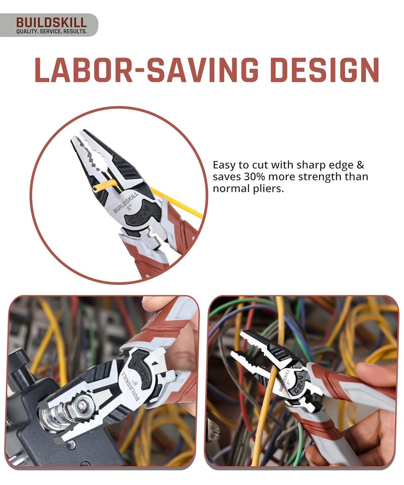 BUILDSKILL كماشة CNC 8" أدوات يدوية، قاطع أسلاك، كماشة قطع، مناسبة للثني، الاستقامة، إزالة العزل، فك، أدوات كهربائية، للاستخدام المنزلي والمهني - Image 5