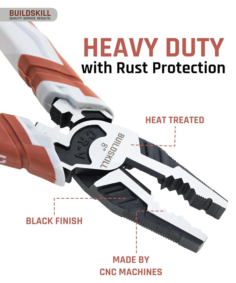 BUILDSKILL كماشة CNC 8" أدوات يدوية، قاطع أسلاك، كماشة قطع، مناسبة للثني، الاستقامة، إزالة العزل، فك، أدوات كهربائية، للاستخدام المنزلي والمهني - Image 2