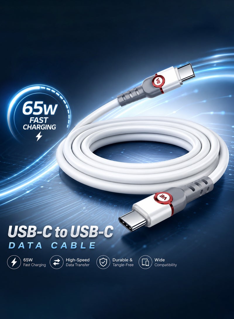 Vierex 27W USB-C to USB-C Fast Charging Data Cable, High-Speed Braided PD Power Sync Cord with Reinforced Strain Relief Connectors - Image 5