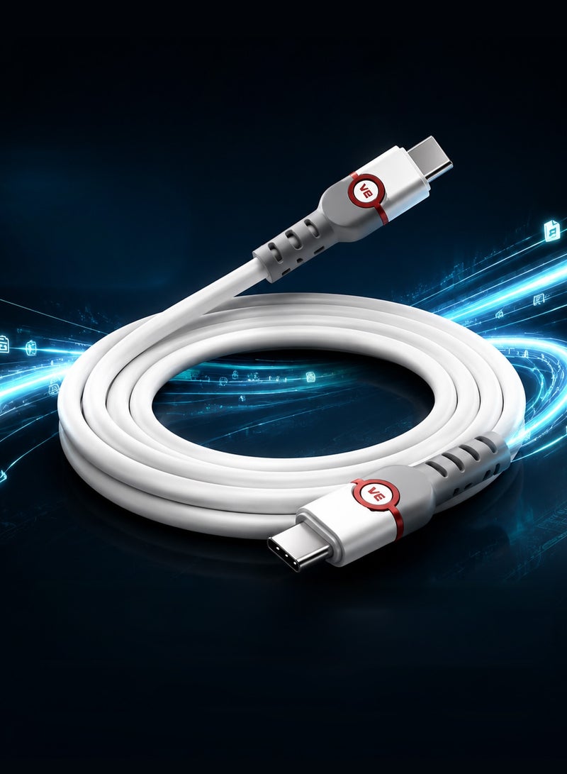 Vierex 27W USB-C to USB-C Fast Charging Data Cable, High-Speed Braided PD Power Sync Cord with Reinforced Strain Relief Connectors - Image 2