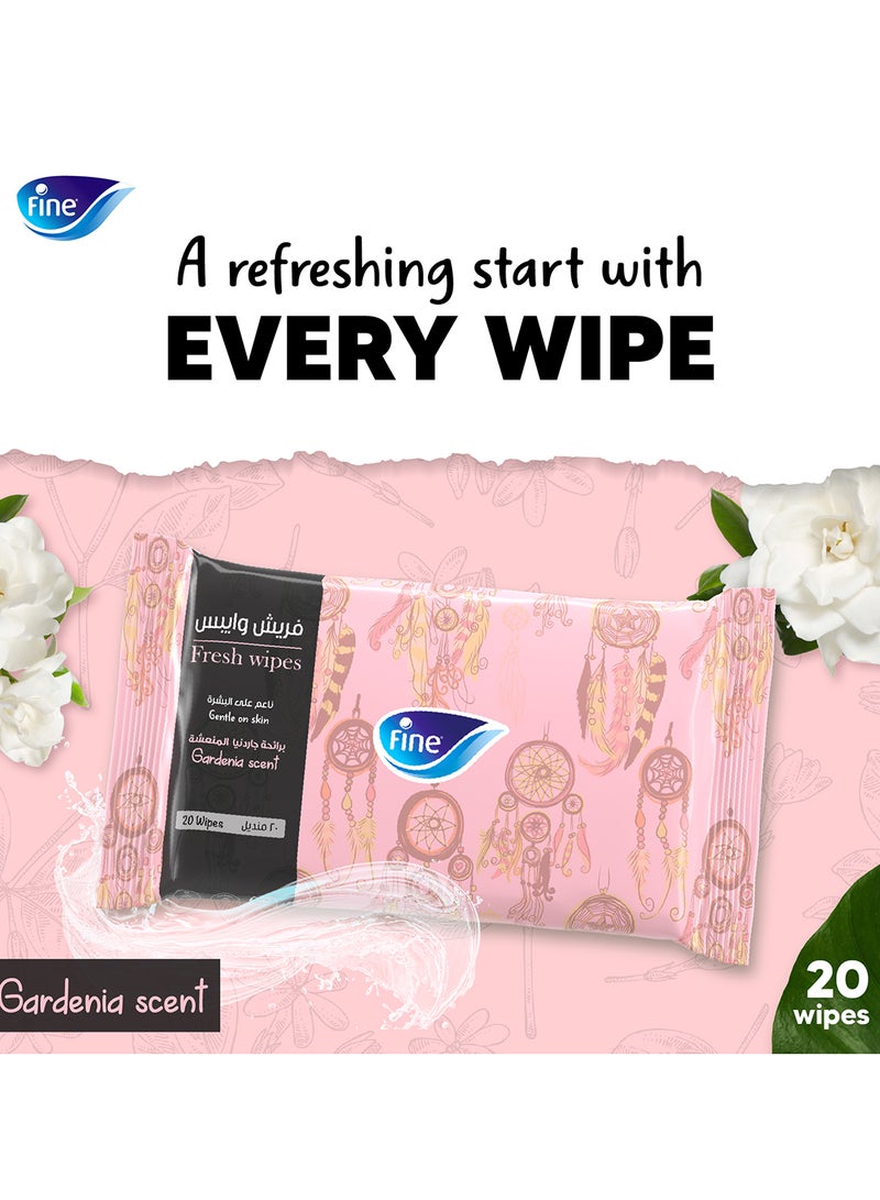 Fine مناديل مبللة طازجة 8 عبوات × 20 ورقة برائحة الجاردينيا خالية من الكحول عبوة عائلية - Image 5