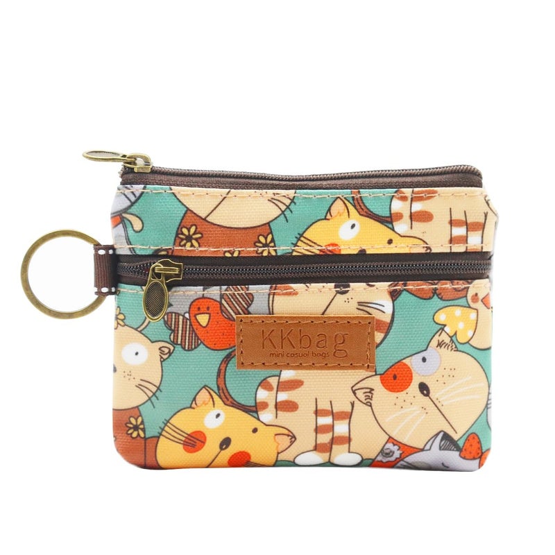 HANNEA® Canvas Coin Purse for Women Girls, Double Layer Mini Wallet Card Holder Cash Pouch Zipper Wallet, Cute Compact Portable Keychain Pouch for Women and Grils - Image 1