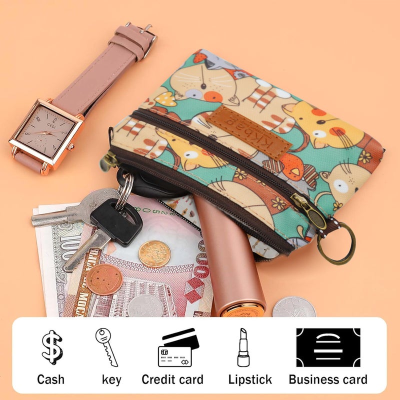 HANNEA® Canvas Coin Purse for Women Girls, Double Layer Mini Wallet Card Holder Cash Pouch Zipper Wallet, Cute Compact Portable Keychain Pouch for Women and Grils - Image 5