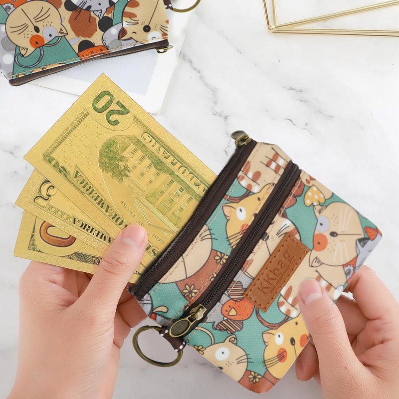 HANNEA® Canvas Coin Purse for Women Girls, Double Layer Mini Wallet Card Holder Cash Pouch Zipper Wallet, Cute Compact Portable Keychain Pouch for Women and Grils - Image 4