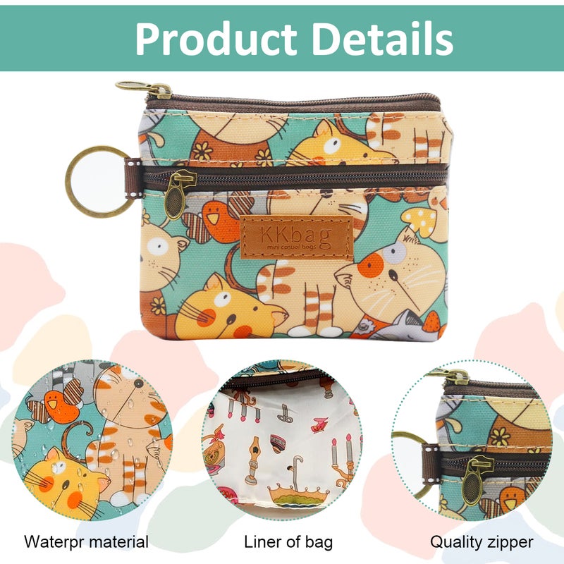 HANNEA® Canvas Coin Purse for Women Girls, Double Layer Mini Wallet Card Holder Cash Pouch Zipper Wallet, Cute Compact Portable Keychain Pouch for Women and Grils - Image 3
