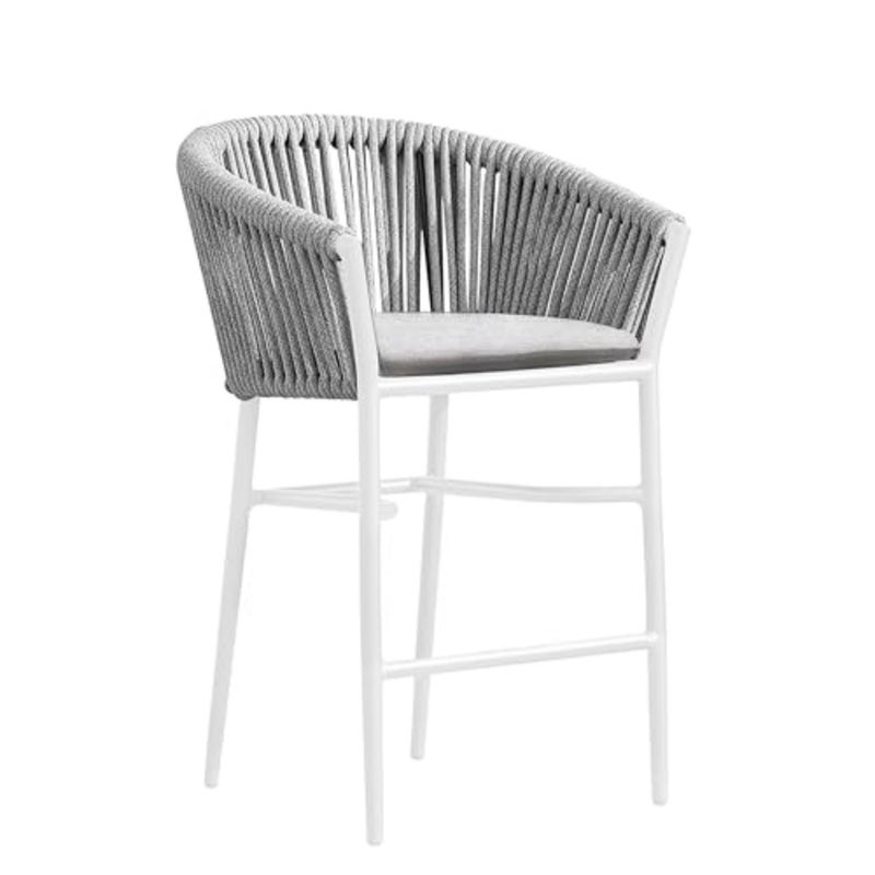 Outdoor Counter Stool With Seat Cushion in White/Silver/Beige - a counter stool W630 x D585 x H950mm featuring removable lining and aluminium frame, ideal for indoor and outdoor diningbaihuo - Image 1