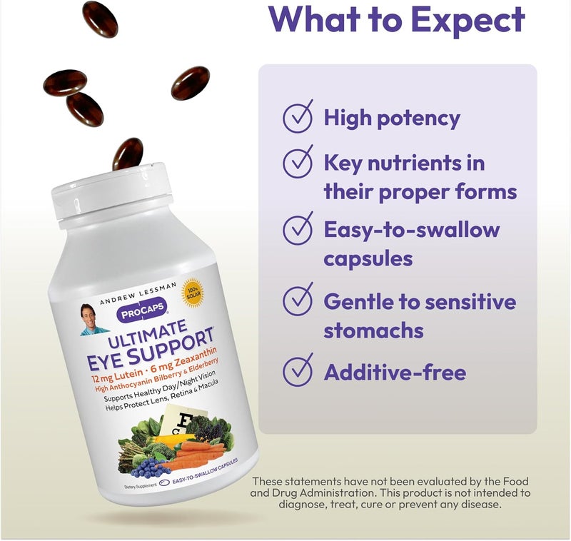 ANDREW LESSMAN Ultimate Eye Support 30 Softgels  12mg Lutein 6mg Zeaxanthin Bilberry Key Nutrients to Support Eye Health and Promote Healthy Vision No Additives Easy to Swallow Softgels - Image 4