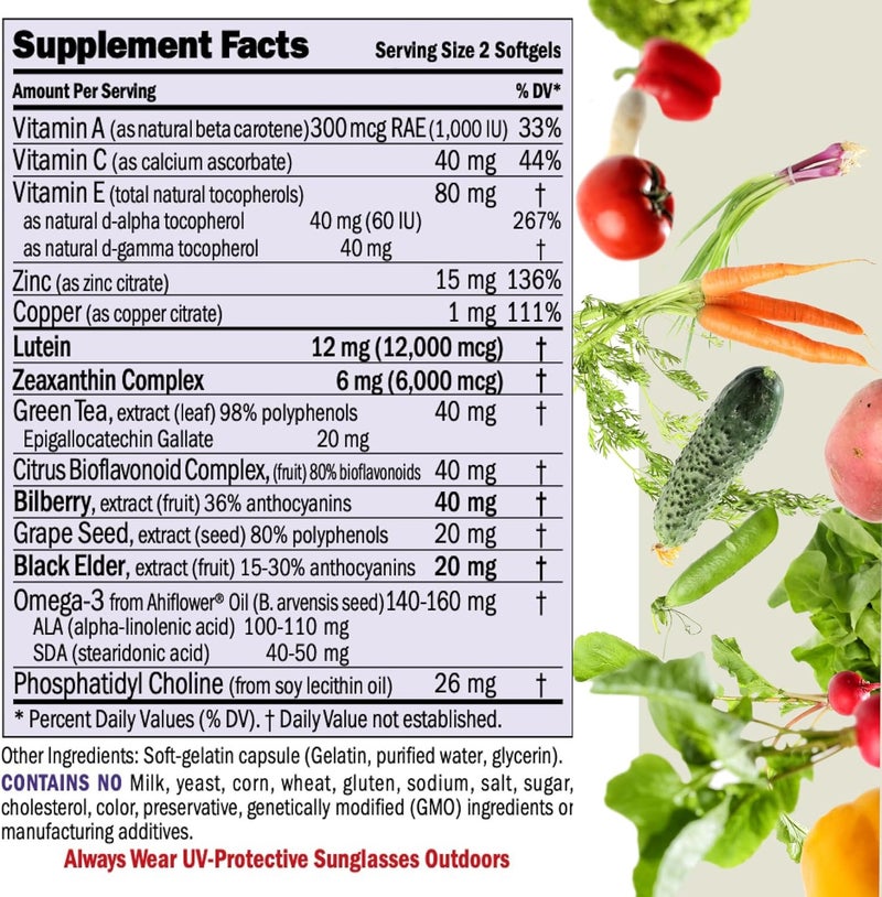 ANDREW LESSMAN Ultimate Eye Support 30 Softgels  12mg Lutein 6mg Zeaxanthin Bilberry Key Nutrients to Support Eye Health and Promote Healthy Vision No Additives Easy to Swallow Softgels - Image 2