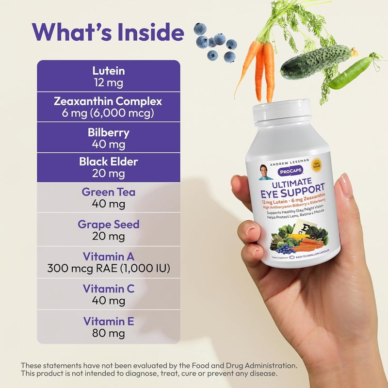 ANDREW LESSMAN Ultimate Eye Support 30 Softgels  12mg Lutein 6mg Zeaxanthin Bilberry Key Nutrients to Support Eye Health and Promote Healthy Vision No Additives Easy to Swallow Softgels - Image 3