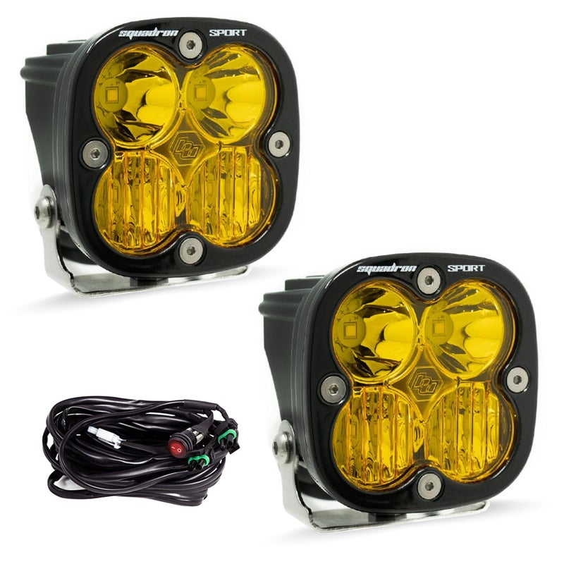 Baja Designs Squadron Sport LED Light Pod Pair 2 PCS LED with Wiring Harness Driving Combo Amber
