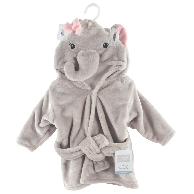 Hudson Baby Unisex Baby Plush Animal Face Bathrobe, Pretty Elephant, 0-9 Months - Image 2