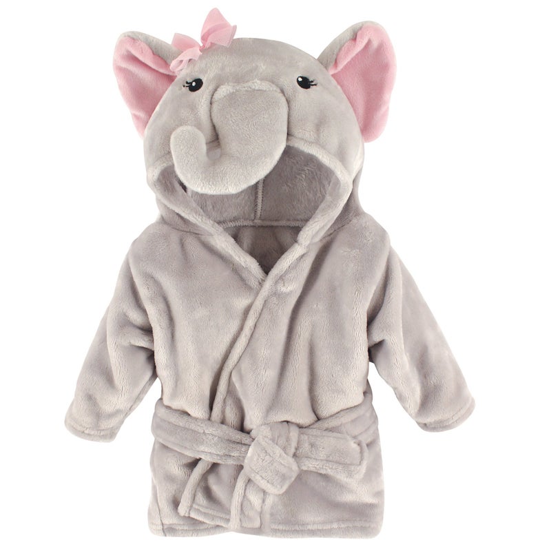 Hudson Baby Unisex Baby Plush Animal Face Bathrobe, Pretty Elephant, 0-9 Months - Image 1