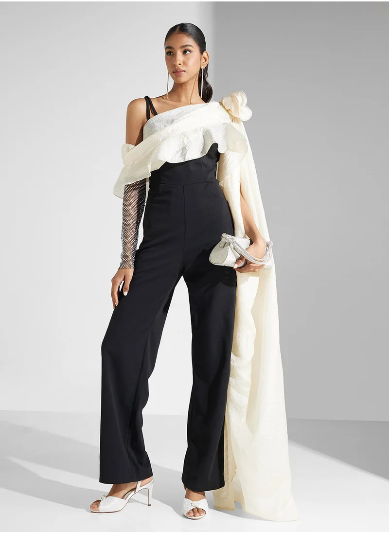Namshi x One Shoulder Jumpsuit With Trailing Drape