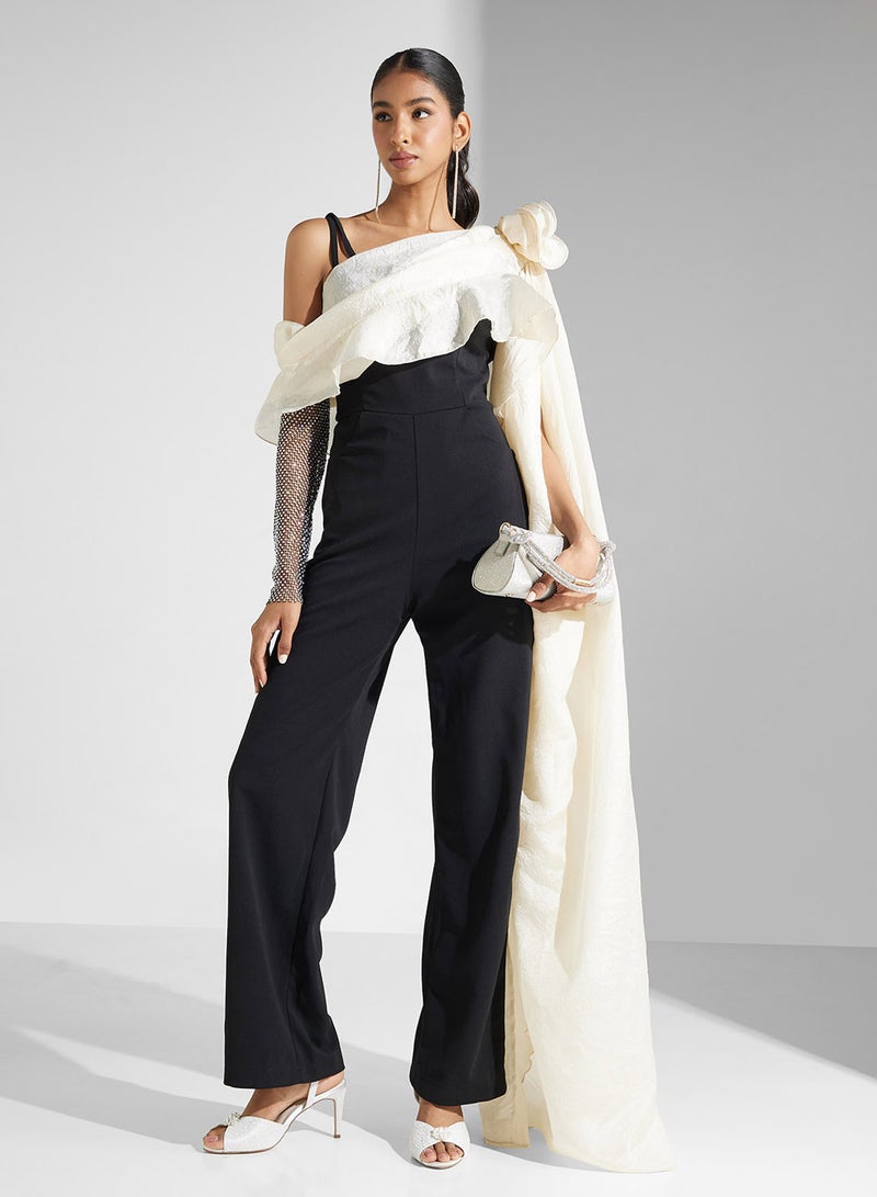 Namshi x One Shoulder Jumpsuit With Trailing Drape - Image 1