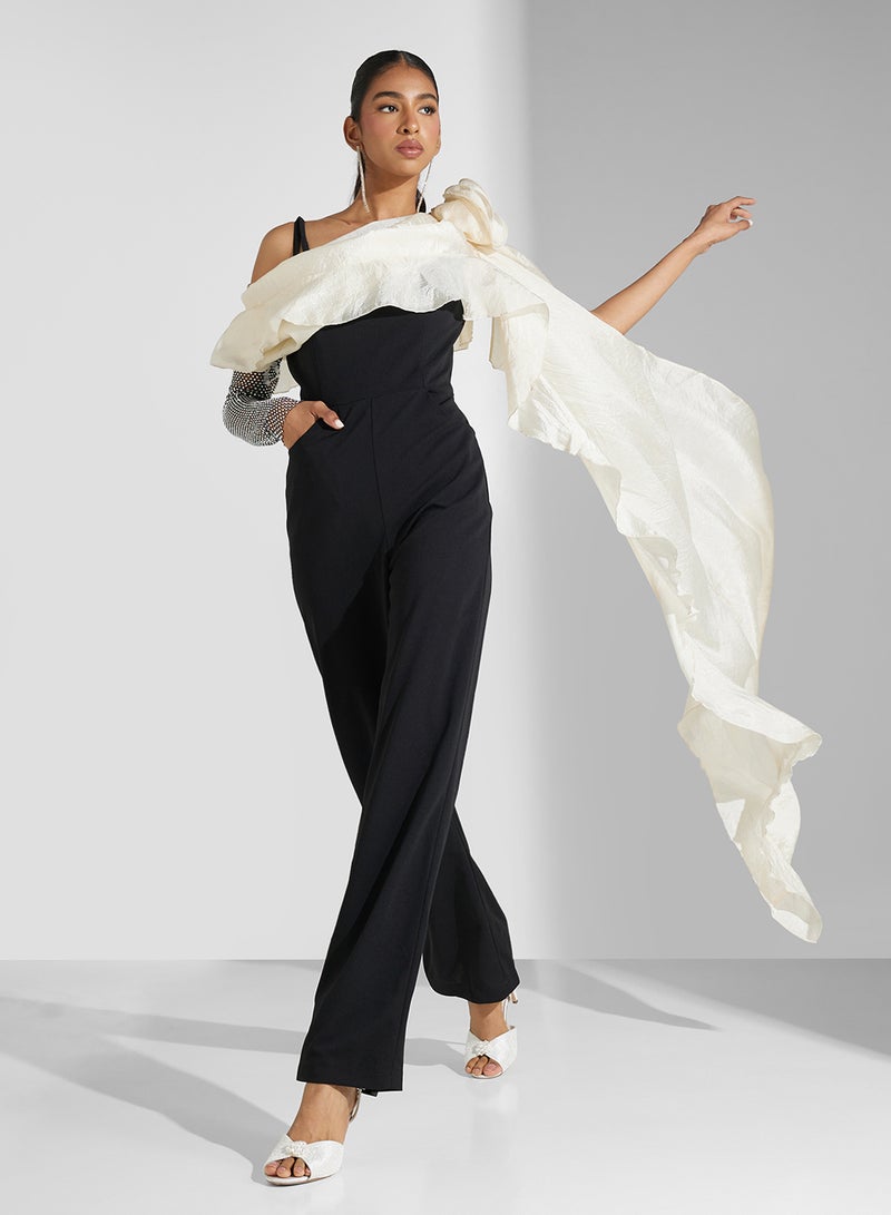 Namshi x One Shoulder Jumpsuit With Trailing Drape - Image 4