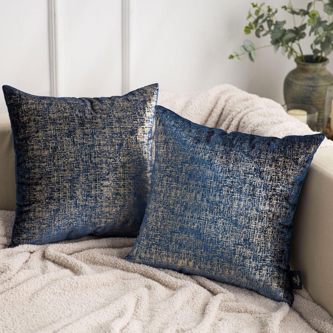 PACK OF 2 SPARKLING VELVET GEOMETRICPATTERN THROW DECORATIVE PILLOW COVER SOFT GOLD GLITTER SQUARE CUSHION COVER PILLOWCASE FOR COUCH BED AND CHAIR NAVY BLUE 20 X 20 INCHES 50 X 50 CM