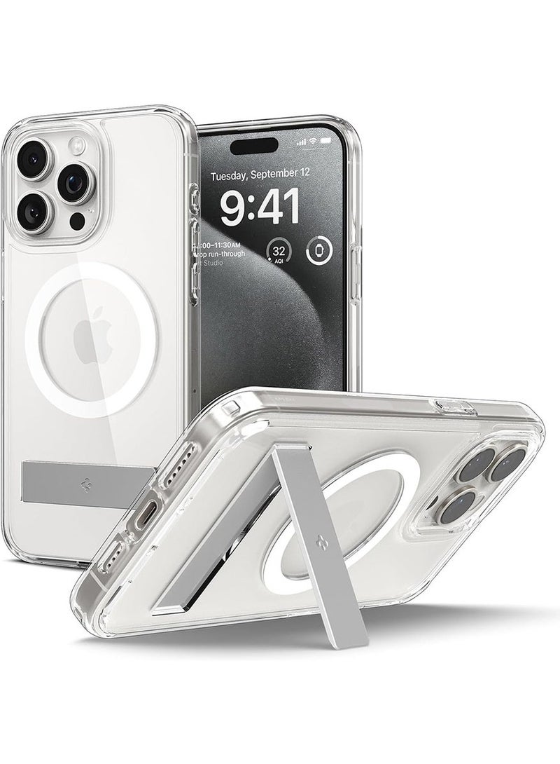 Spigen Ultra Hybrid S MagFit iPhone 15 PRO Case Cover MagSafe with Kickstand - Crystal Clear - Image 1