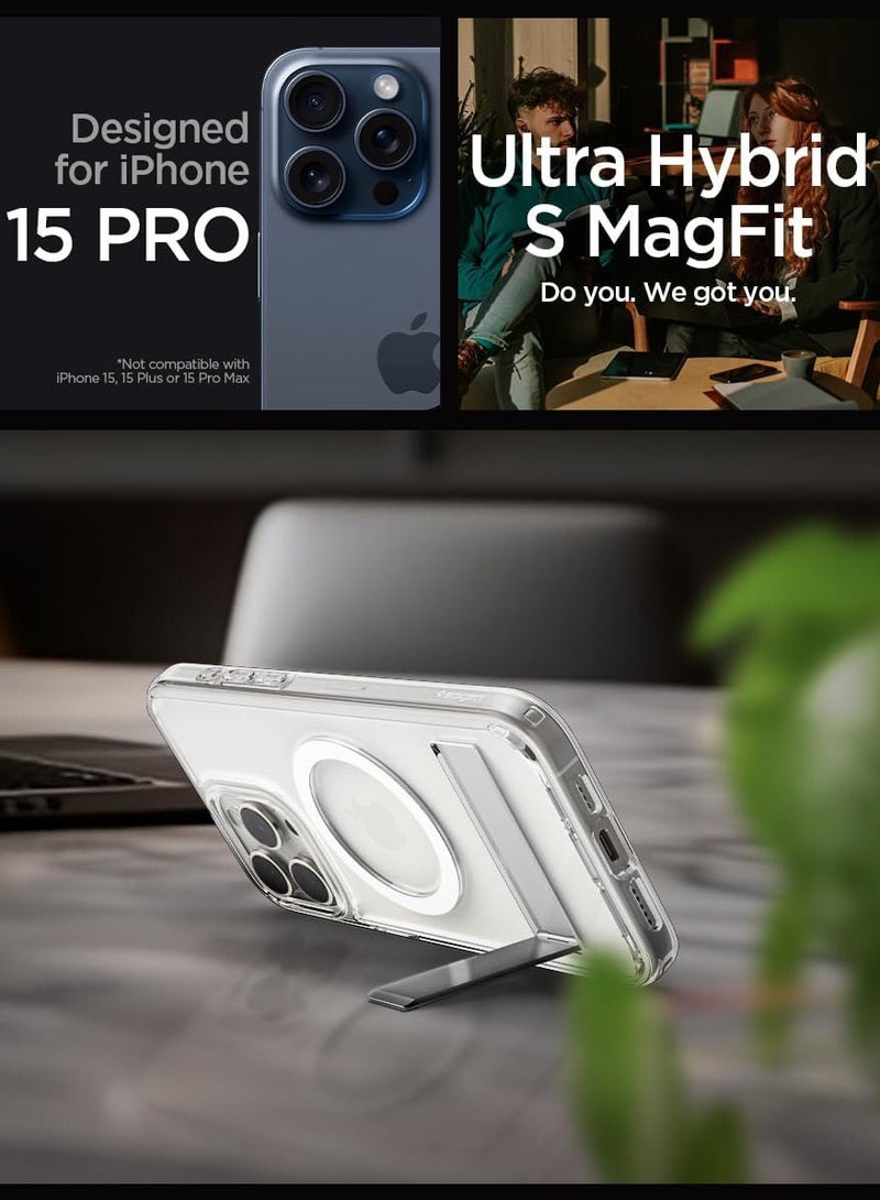 Spigen Ultra Hybrid S MagFit iPhone 15 PRO Case Cover MagSafe with Kickstand - Crystal Clear - Image 2