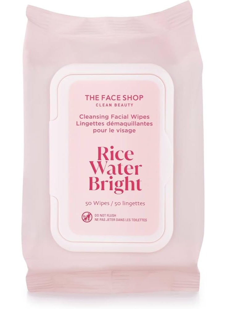 THEFACESHOP THE FACE SHOP Rice Water Bright Cleansing Facial Wipes - Rice Extract - Refreshing, Brightening, Moisturizing - Infused with Cleansing Milk - Vegan Disposable Makeup Remover Wipes - Korean Skin Care - Image 1