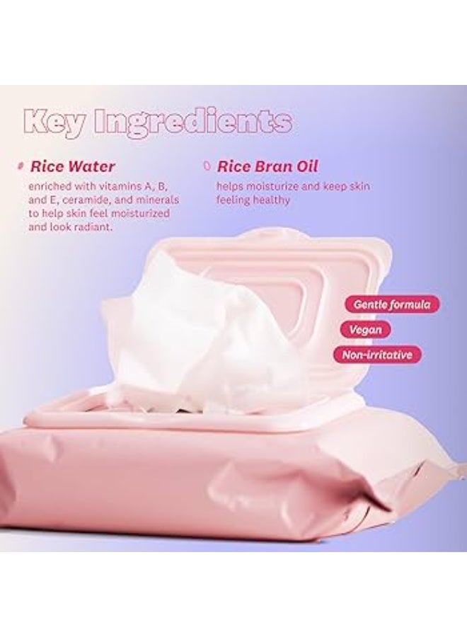 THEFACESHOP THE FACE SHOP Rice Water Bright Cleansing Facial Wipes - Rice Extract - Refreshing, Brightening, Moisturizing - Infused with Cleansing Milk - Vegan Disposable Makeup Remover Wipes - Korean Skin Care - Image 3