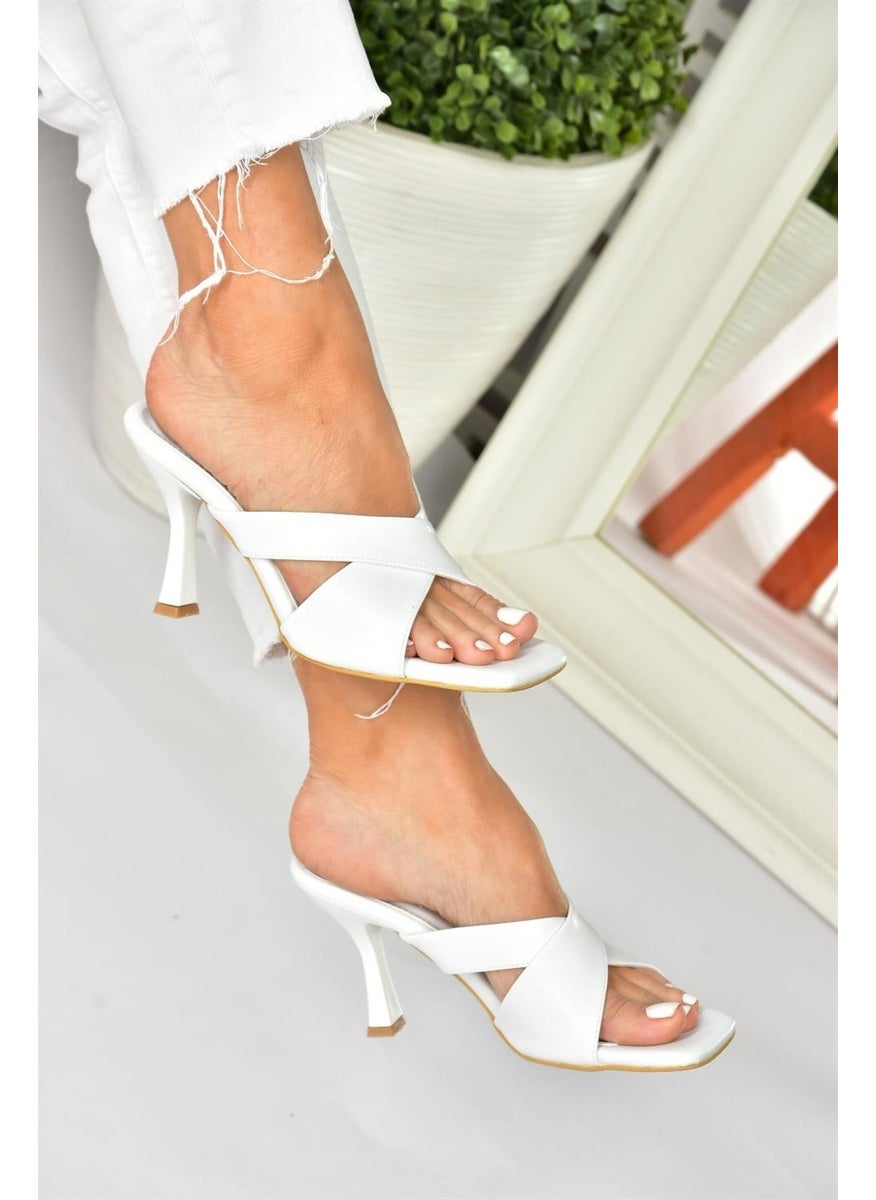 Fox Shoes - White Cross-Strapped Thick Heeled Women's Slippers P590033009 - Image 1