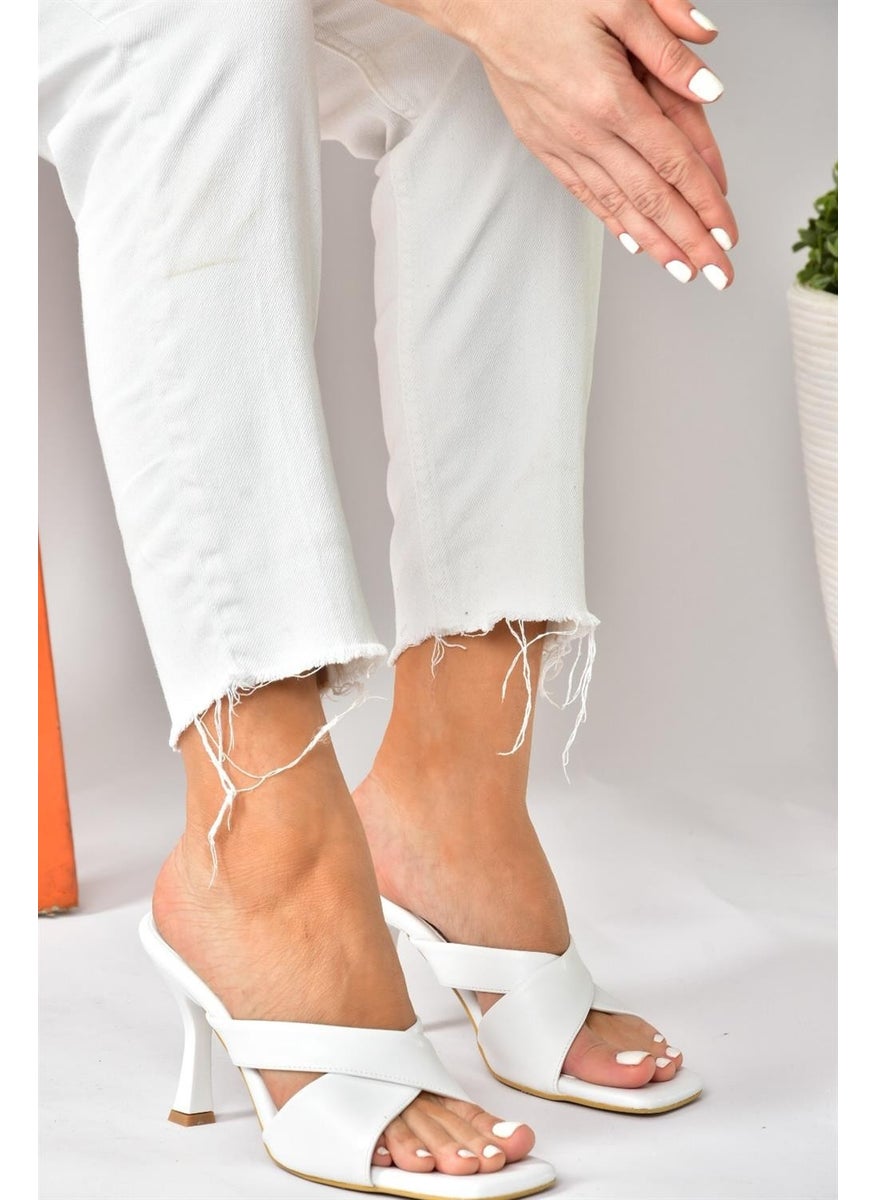 Fox Shoes - White Cross-Strapped Thick Heeled Women's Slippers P590033009 - Image 1