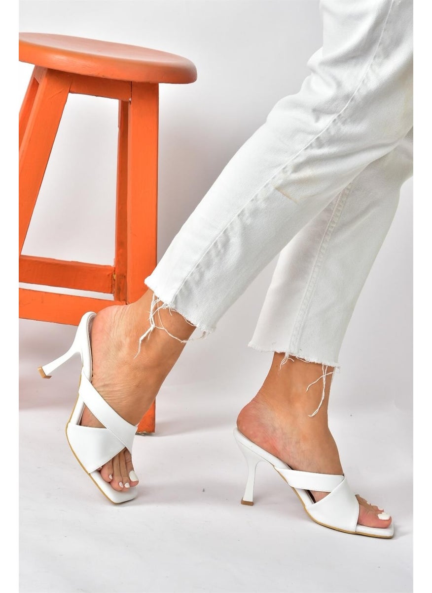 Fox Shoes - White Cross-Strapped Thick Heeled Women's Slippers P590033009 - Image 1