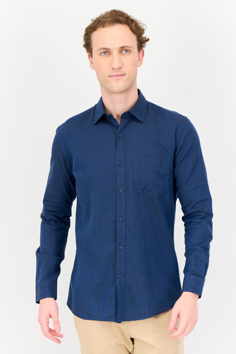 Kenneth Cole قميص رجالي ضيق بأكمام طويلة مزخرف بمربعات، متعدد الألوان - Image 1