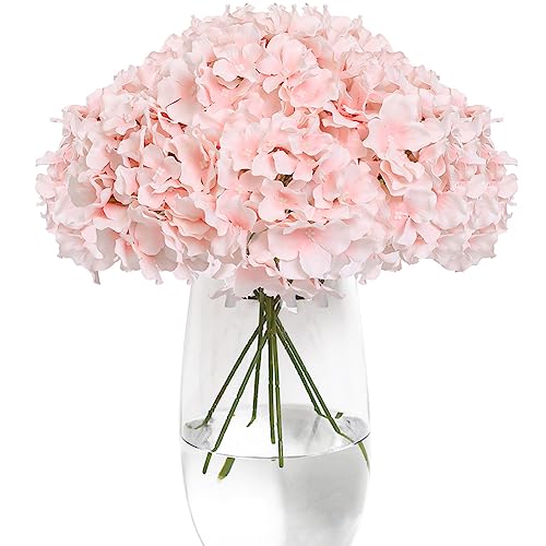 Tifuly Hydrangea Artificial Flowers -12 pcs Realistic Fake Hydrangea Silk Flowers with Stems Faux Hydrangea Flowers Heads for Office Home Party Wedding Centerpiece DIY Floral Decor (Pink) - Image 1