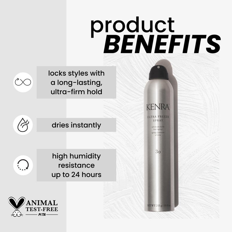 Kenra Ultra Freeze Spray 30 | Ultimate Hold Hairspray | Long-Lasting, Ultra-Firm Hold | Fast-Drying Formula | Provides Humidity Resistance | High Shine, Flake-Free Finish | All Hair Types | 10 oz - Image 1