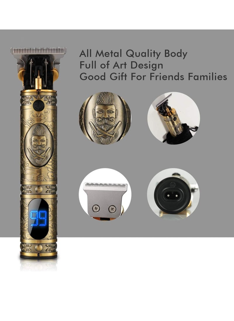 ELTRAZONE Upgraded Hair Trimmer Beard Clippers for Men Professional USB Electric Hair Clippers for Hair Cutting T Blade Gold Trimmers Pro Li Cordless Outliner Zero Gaped Rechargeable Retro Trimmer LED Display  - Image 3