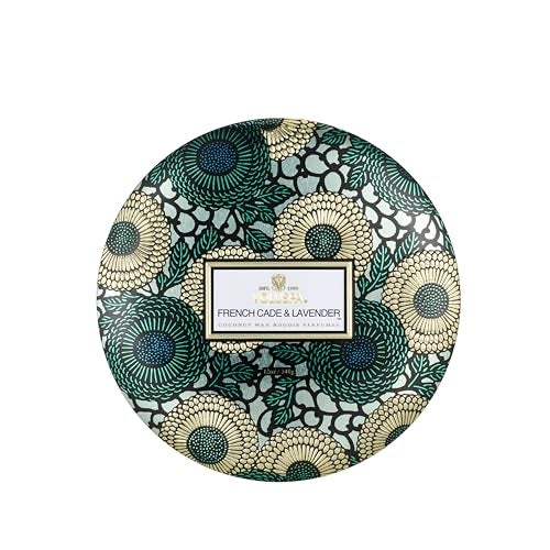 Voluspa French Cade Lavender, 3 Wick Tin Candle, 12 oz, 40 Hour Burn Time, Coconut Wax for Clean Burning, Handcrafted in the USA - Image 1