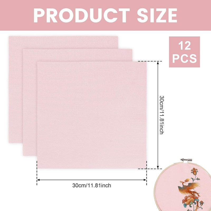 windforgecraft 12 Pcs Square Needlework Fabric Solid Colour Embroidery Fabric Stitch Embroidery Cloth Needlework Fabric for Making Garment Craft Cross Stitch Needle Embroidery DIY Decoration (Pink) - Image 2