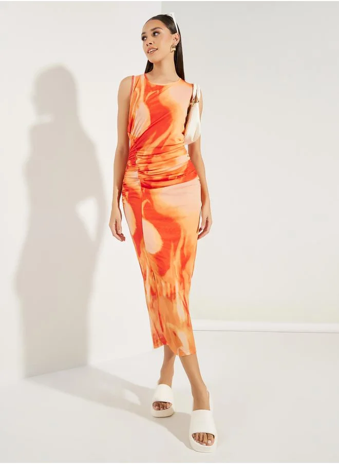 ستايلي Tie & Dye Print Gathered Bodycon Midi Dress