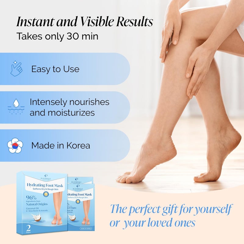 PLANTIFIQUE Korean Foot Mask with Shea Butter 2 Pairs Box for Dry & Cracked Feet | Hydrating Socks for Soft Heels | Intense Moisturizing and Repairing Dry Rough Skin | Foot Spa | Happy Feet Mask - Image 4