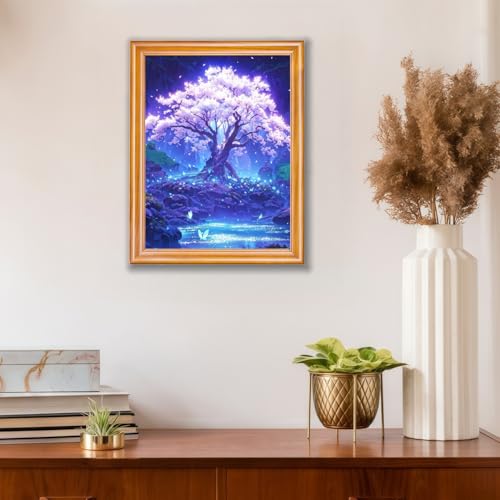 Mosaflare 5D Diamond Painting Kits for Adults, Cherry Blossom Tree Diamond Art for Beginners, DIY Moon Full Round Drill Paint by Diamonds Dot Gem Art for Adults, Home Wall Decor 12x16 Inch - Image 2