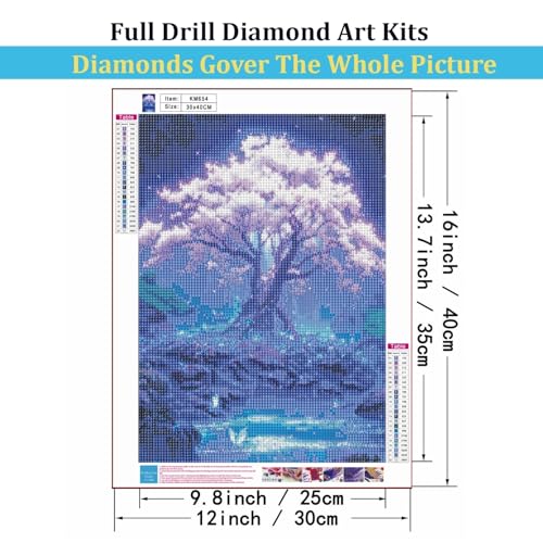Mosaflare 5D Diamond Painting Kits for Adults, Cherry Blossom Tree Diamond Art for Beginners, DIY Moon Full Round Drill Paint by Diamonds Dot Gem Art for Adults, Home Wall Decor 12x16 Inch - Image 5