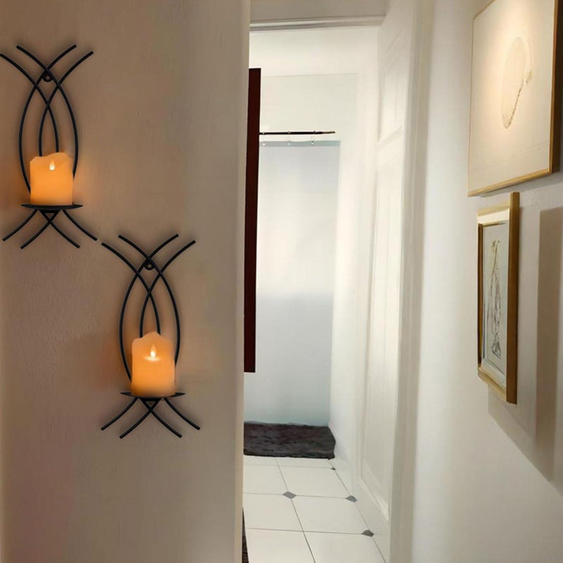AimtoHome Black Wall Sconce Set of 2 Metal Candle HolderModern Hanging Decoration for Living Room FarmhouseWall Mounted Candelabra with Minimalist LinesGothic Antique Decor - Image 2