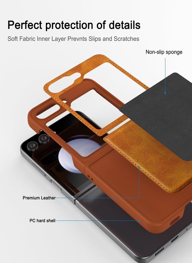 Foluu for Samsung Galaxy Z Flip 5 Leather Case, Ultra Thin Slim PU + Hard PC Durable Protective Phone Cover for Samsung Galaxy Z Flip5 5G 2023 (Yellow) - Image 4